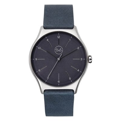 01 - slim made one 05 - thin wrist watch in silver with anthracite leather band - front 01 - slim made one 05 - thin wrist watch in silver with anthracite leather band - front
